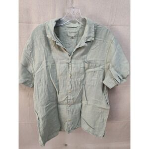 Lucky Brand Mens Sage Green Linen Short Sleeve Button Down Shirt Size M